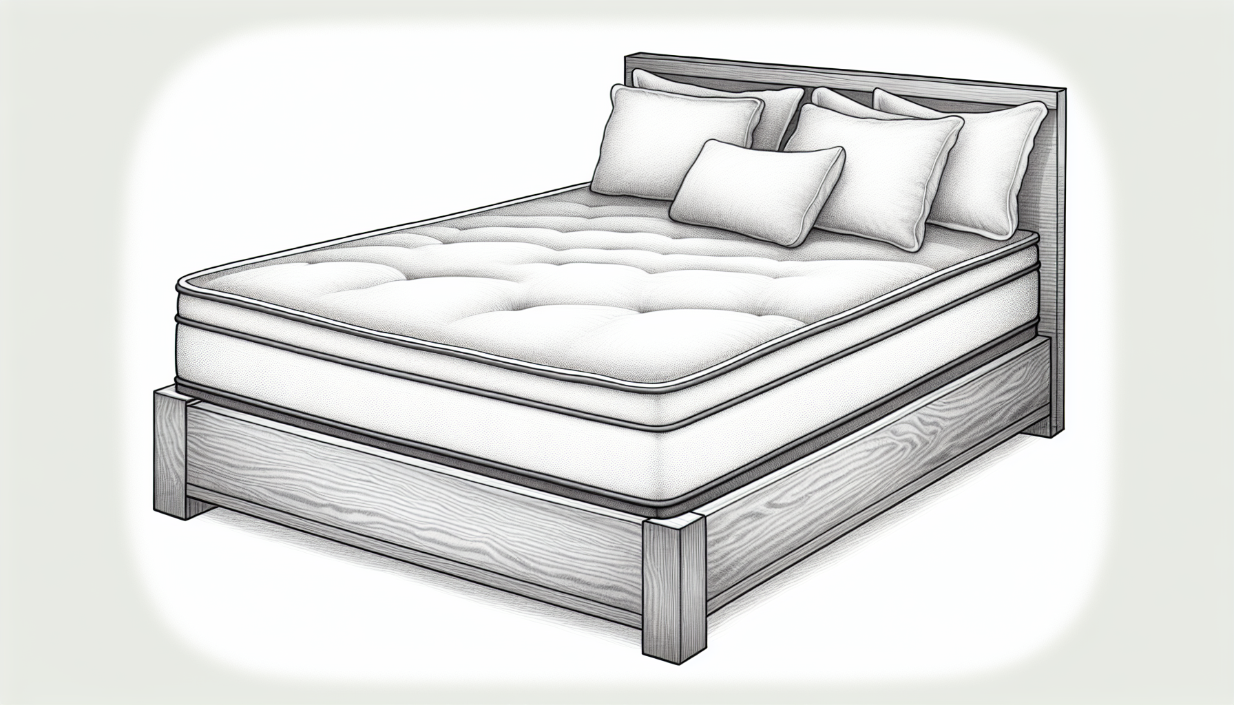 Detaillierte Darstellung eines Boxspringbettes mit einem stabilen, quadratischen Rahmen. Das Bett ist ordentlich gemacht, mit einer komfortabel aussehenden Matratze, die auf dem Boxspring liegt. Ein Set aus flauschigen Kissen und einer weichen, zerknitterten Bettdecke verleihen dem Gesamtbild eine einladende Note. Das Bett wird auf beiden Seiten von passenden Nachttischen aus Holz flankiert, die jeweils eine schlichte, aber elegante Tischlampe tragen. Die AtmosphÃ¤re wirkt heimelig und warm, getaucht in das sanfte Licht der Lampen, das eine entspannende Stimmung schafft.