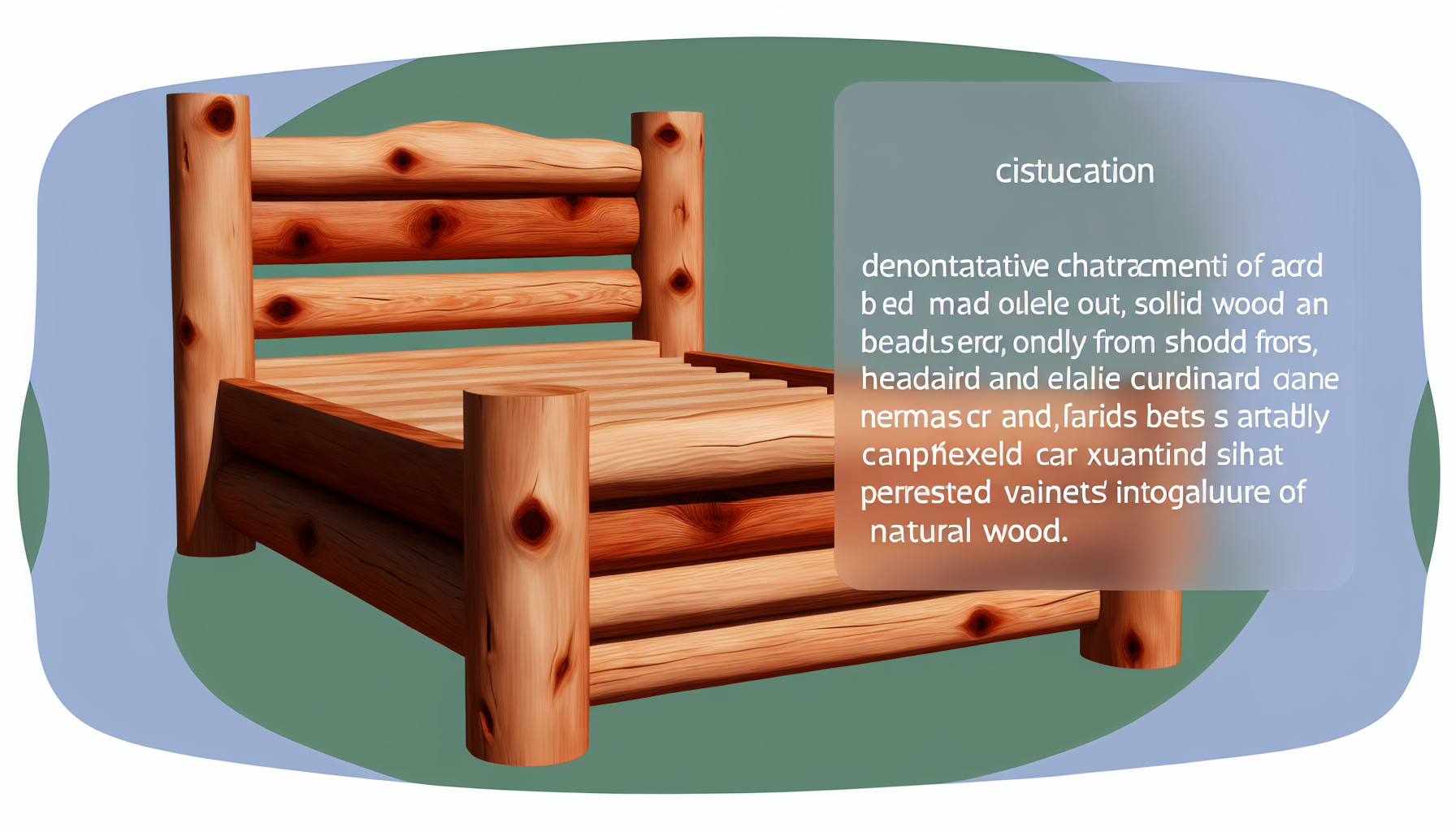 Eine Illustration eines massiven Bettes, das ausschlieÃŸlich aus natÃ¼rlichem, massivem Holz gefertigt ist. Das denotative Merkmal dieses Bettes sollte seine Robustheit und seinen rustikalen Charme sein, der WÃ¤rme in den Raum einlÃ¤dt. Das Bett sollte einen groÃŸen, stabilen Rahmen aus Hartholz haben, und das Kopf- sowie das FuÃŸteil sollten perfekt lackiert sein, um die Knoten- und Maserungsdetails zu zeigen, die die Anziehungskraft des natÃ¼rlichen Holzes hervorheben.